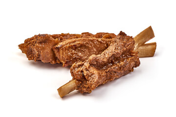 Cooked pork ribs, isolated on white background