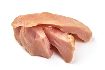 Smoked chicken meat pieces, isolated on white background