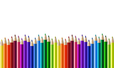 Crayons - seamless row of colored pencil. Vector illustration isolated on white
