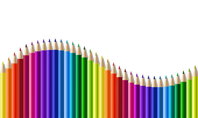 Crayons - seamless row of colored pencil like wave. Vector illustration isolated on white