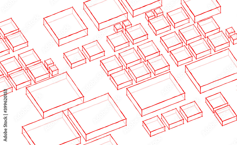 Fototapete abstract 3d illustration texture background with red color outlined transparent rectangular cubes in