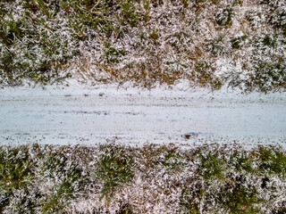 Top down view to Bavarian snow forest scene