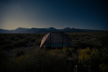 Camping at Night in the Desert under the stars