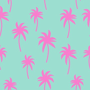 Pink palm tree. Seamless pattern background illustration.