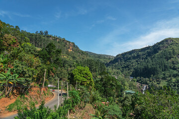 Fototapeta na wymiar Mountain road landscape, Sri Lanka, Nuwara Eliya