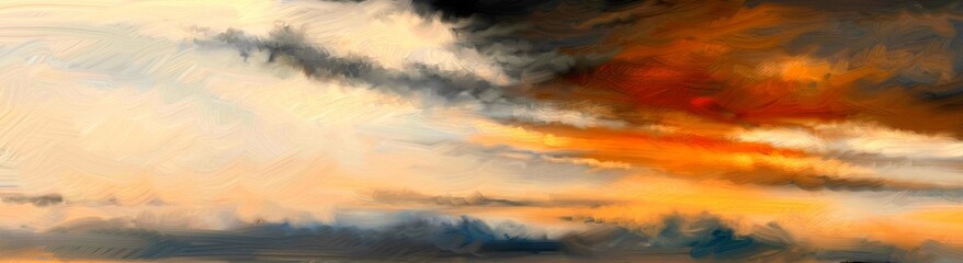 Fine art. Oil paintings landscape, blue sky background