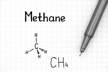 Chemical formula of Methane with pen