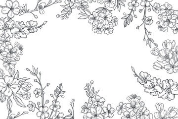 Spring branches with flowers. Vector  background.