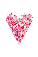 Fototapeta premium Sugar sprinkle in the form of a heart, decoration for cake and bakery, background