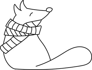 Vector hand drawn doodle fox with scarf. New Year winter illustration