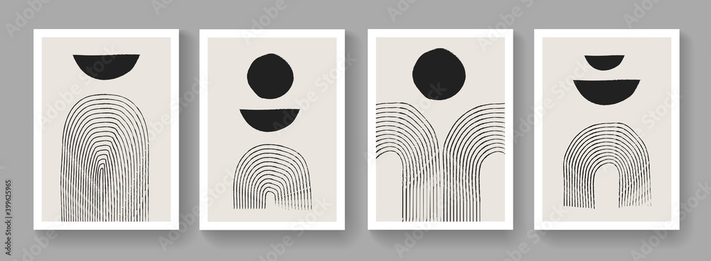 Poster set of mid-century art compositions. modern abstract poster elements vector design. illustration for