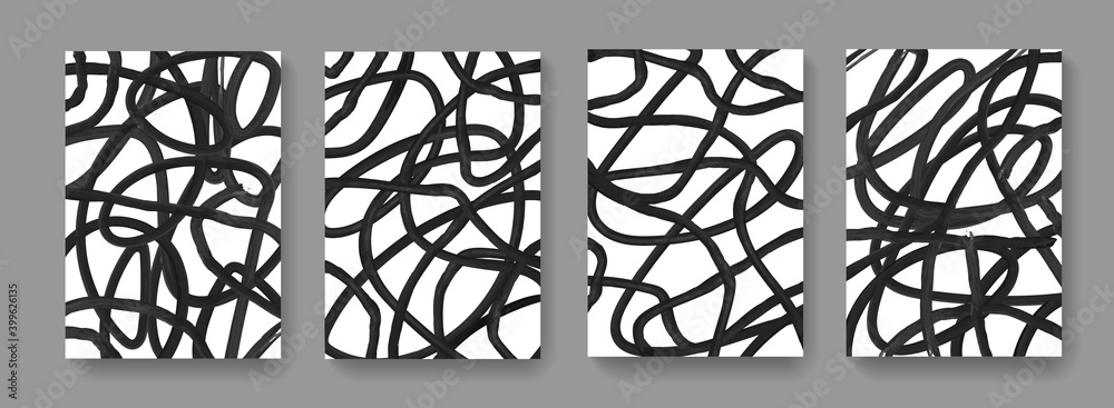 Poster set of brush scribble composition. abstract brushstroke posters collection.