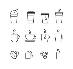 Set of Coffee and Tea linear icons.