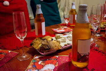 Festive New Year`s table. Christmas table setting for the holiday.