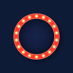Naklejka premium Lightbox billboard with empty transparent background. Retro round bulb frame with space for advertisement, promotion and text. Vector illustration