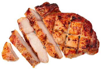 grilled pork meat isolated on white background. with clipping path. full depth of field.