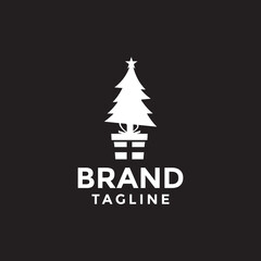 Fototapeta na wymiar Christmas, Tree, Box, Logo Design Template For All-Purpose Use