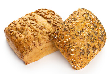 Rye eco breads on the white background.