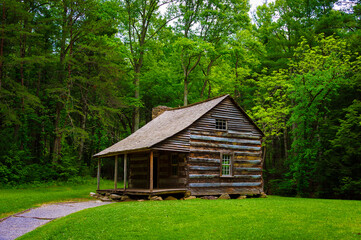 Settlers Cabin Cades Cove Valley in The Tennessee Smoky Mountains