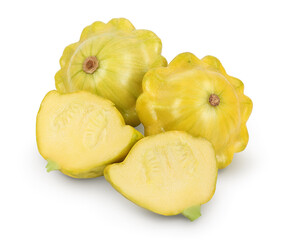 yellow pattypan squash isolated on white background, Clipping path and full depth of field