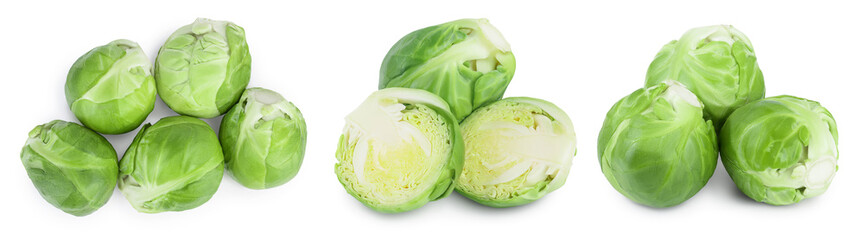 Brussels sprouts and half isolated on white background with clipping path and full depth of field. Set or collection