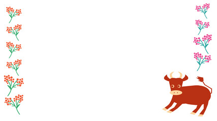 牛と小花の飾りフレーム