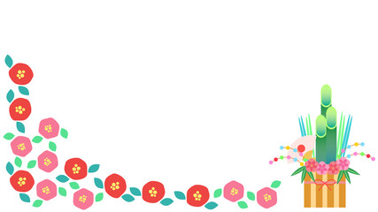 門松とツバキの花のフレーム