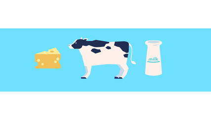 牛と乳製品のイラスト素材