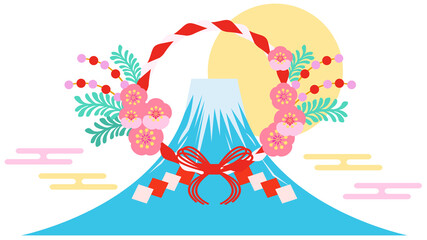 Fototapeta premium 梅の花のしめ縄と富士山の和風素材