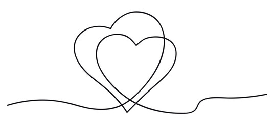Hearts. Continuous line art drawing. Friendship and love concept. Best friend forever.