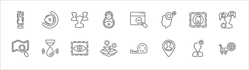 outline set of general line icons. linear vector icons such as loading, project team, sem, smart home hub, social media specialist, map search, water sensor, trackability, initial coin offering,