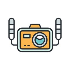 Waterproof camera flat icon. Underwater photography sign.