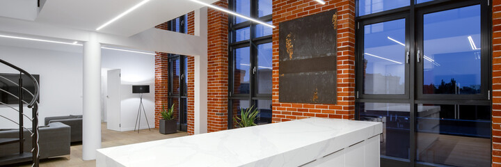 Loft apartment with led lighting, panorama