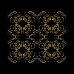 Gold filagree design pattern on a black background