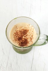 coffee in a glass ready to drink in the morning