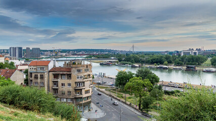 Fototapeta na wymiar A view from Kalemegdan fortress in Belgrade to Sava river and city downtown.