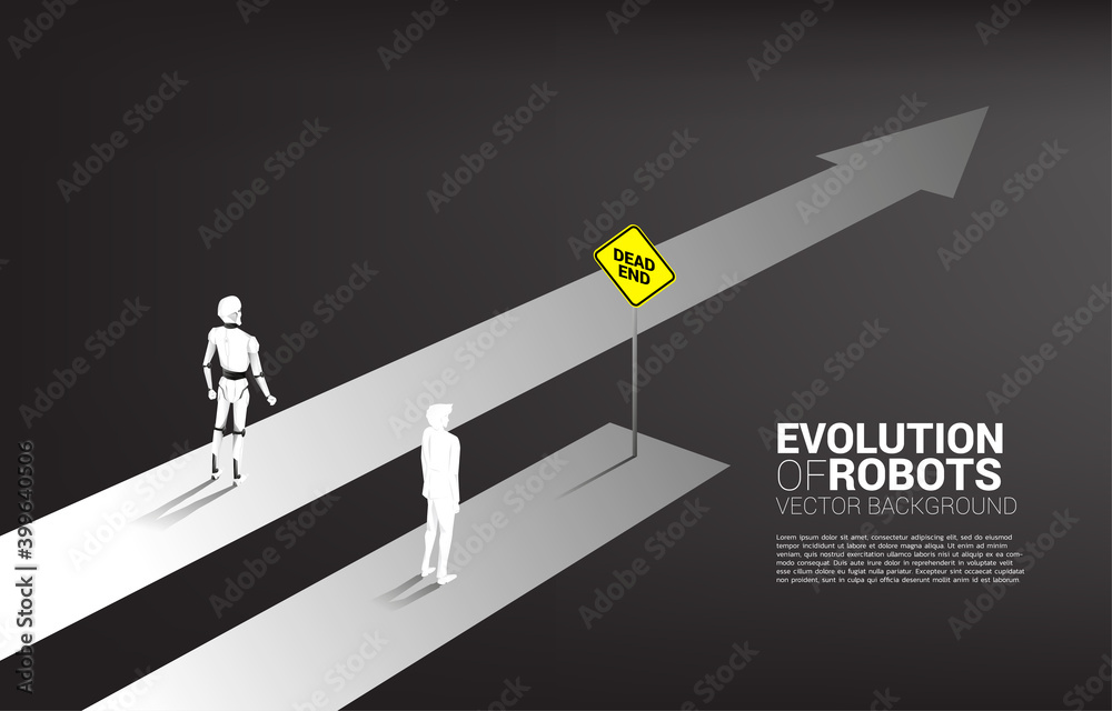 Poster Non fair racing of human and robot. Business concept for machine learning and a.i artificial intelligence.human vs. robot.