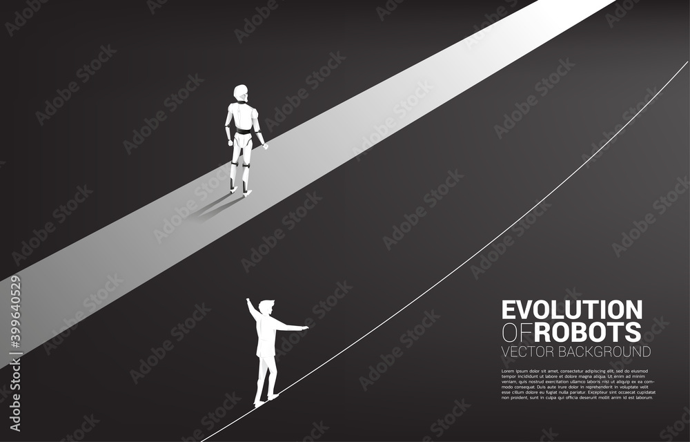 Poster Non fair racing of human and robot. Business concept for machine learning and a.i artificial intelligence.human vs. robot.