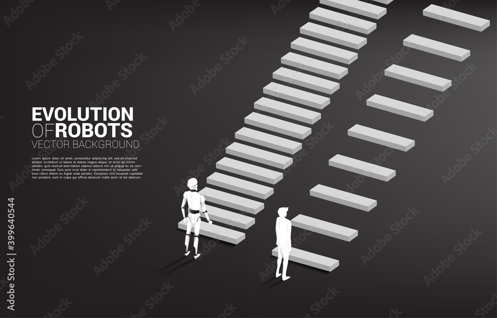 Poster Non fair racing of human and robot. Business concept for machine learning and a.i artificial intelligence.human vs. robot.