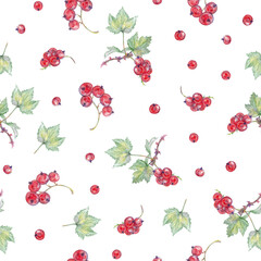 watercolor seamless pattern of red juicy currant