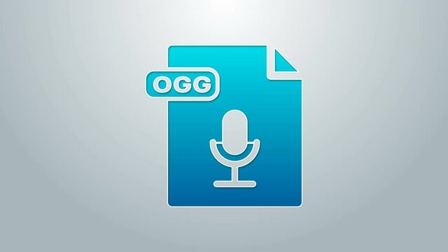 Blue line OGG file document. Download ogg button icon isolated on grey background. OGG file symbol. 4K Video motion graphic animation