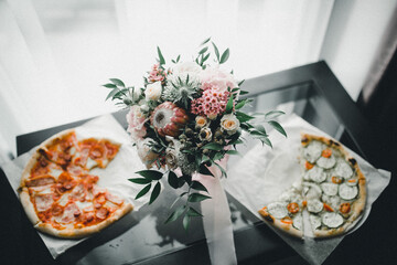 wedding bouquet at the bride close-up