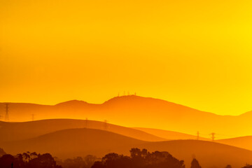 Layers of Mountains at Sunrise, Sunset, yellow