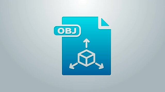 Blue line OBJ file document. Download obj button icon isolated on grey background. OBJ file symbol. 4K Video motion graphic animation
