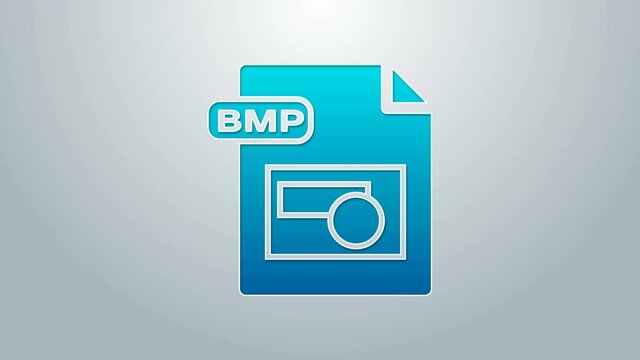 Blue line BMP file document. Download bmp button icon isolated on grey background. BMP file symbol. 4K Video motion graphic animation