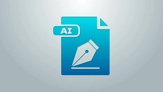 Blue line AI file document. Download ai button icon isolated on grey background. AI file symbol. 4K Video motion graphic animation