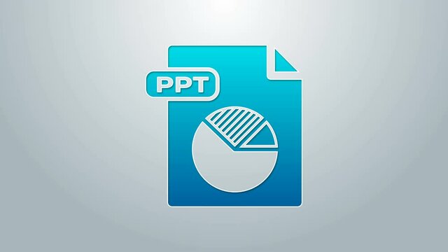Blue line PPT file document. Download ppt button icon isolated on grey background. PPT file presentation. 4K Video motion graphic animation