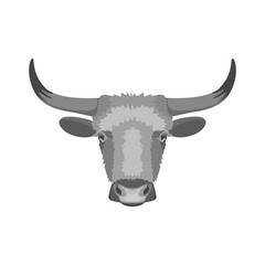 A bull with big horns. Graphic vector drawing. Gray-white gradient. Symbol of the year. 2021