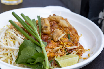 Thai fried noodles with shrimps called Phad Thai Goong