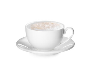 Cup of aromatic coffee isolated on white